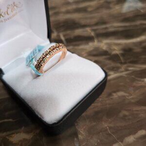 $2075 LEVIAN NUDE DOUBLE 1/5 DIAMOND ROW RING 14K ROSE GOLD SIZE 7